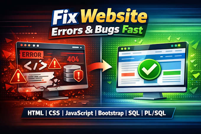fix website errors, HTML, CSS, javascript, bootstrap, sql and plsql bugs