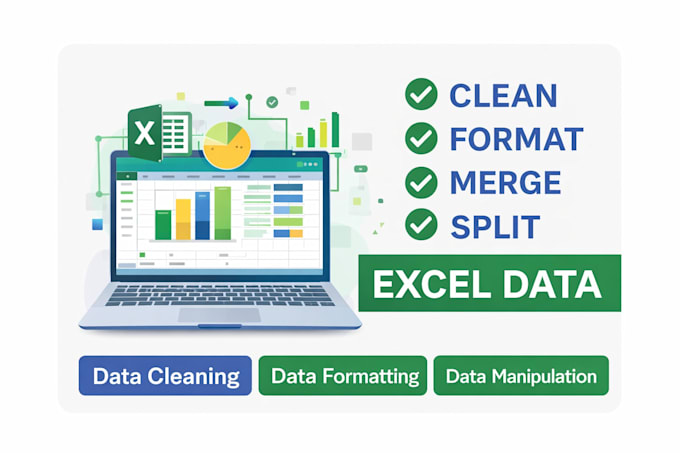 clean, format, merge, split, excel data