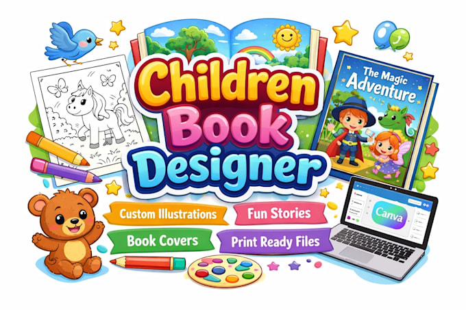 design children book, illustrations and full book layout