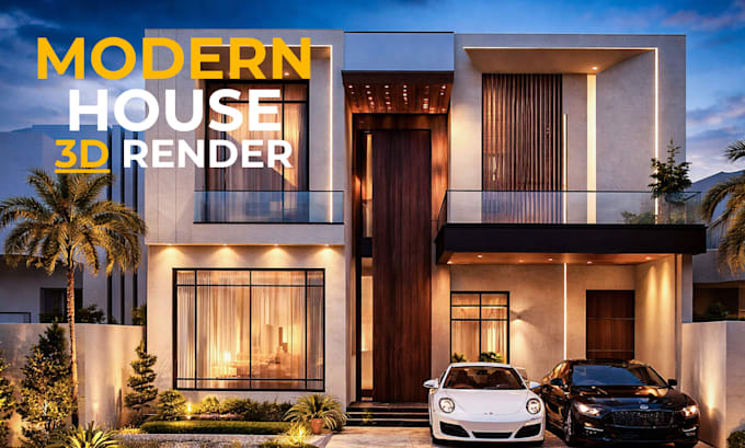 create realistic modern house 3d exterior rendering