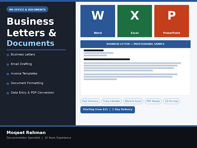 write business letters and format ms office documents