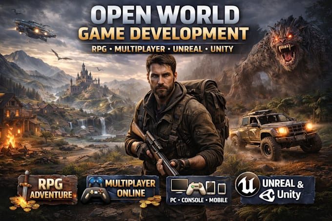 develop open world game, multiplayer game development for PC and consoles