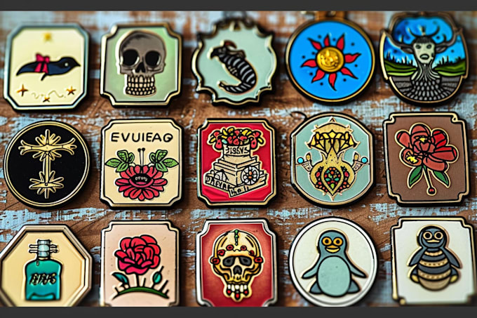 do patch, die cut, enamel pin, badge, emblem and typography stickers