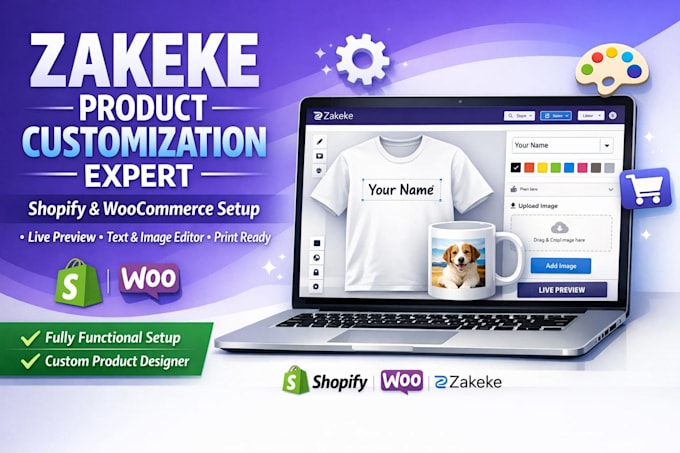 set up zakeke product customization for shopify or woocommerce