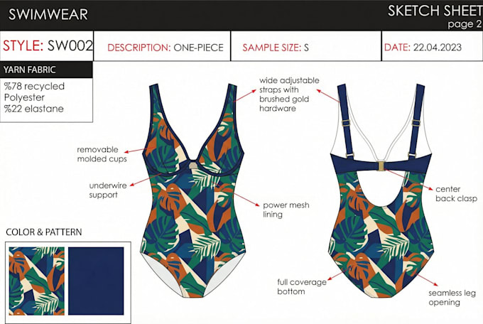 Create sewing pattern swimwear bikini lingerie with tech pack for ...
