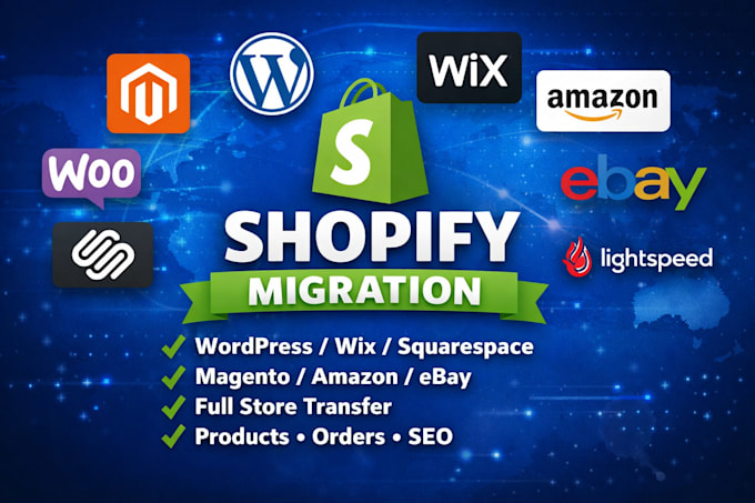 migrate squarespace wordpress lightspeed ebay magento amazon to shopify store