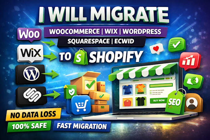 migrate woocomerce wix wordpress squarspace ecwid to shopify without losing data