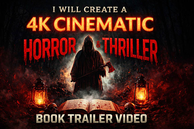 create a 4k cinematic horror style or engaging thriller book trailer