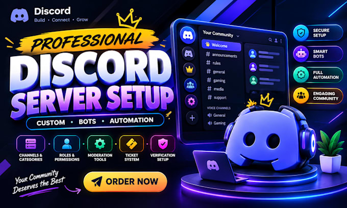 setup a professional custom discord server with discord bot for gaming community