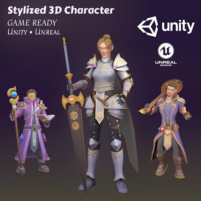 create stylized 3d character for unity, unreal