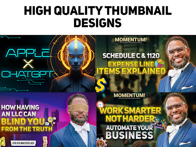 create youtube thumbnails for ai, finance, and business