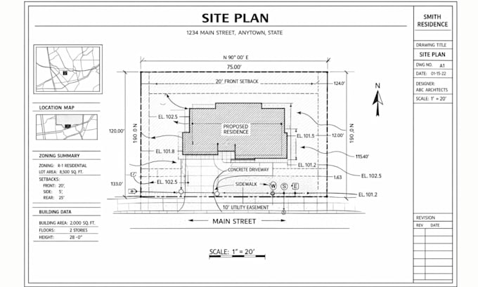 Draw layout site and plot plan foundation gateway elevation for city ...
