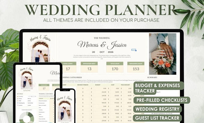 design a wedding event planner and tracker google sheets spread sheet template