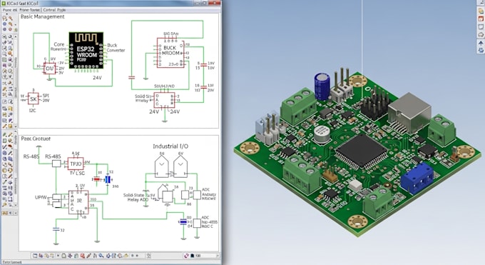 design 2 layer or 4 layer esp32 industrial control board schematic pcb in kicad