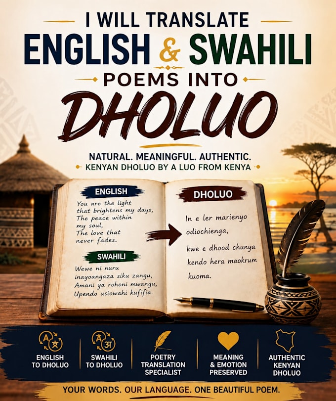 translate your english or swahili poetry into dholuo