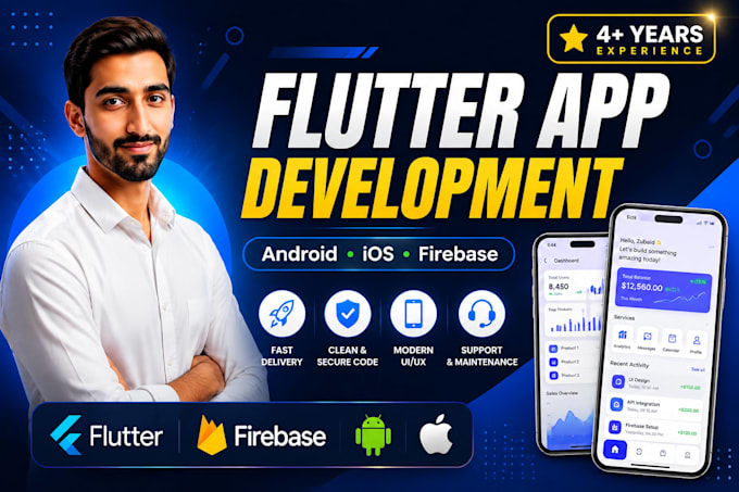 build flutter mobile app for android and ios with firebase backend