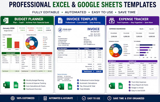design editable excel or google spreadsheet budget planner or invoice template
