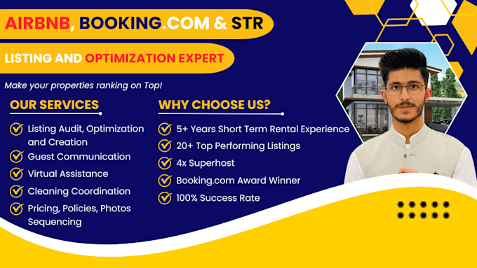create and optimize your airbnb, booking com and str listing
