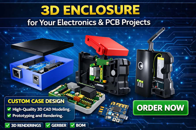 design custom pcb enclosure or case for electronics, 3d print pcb project