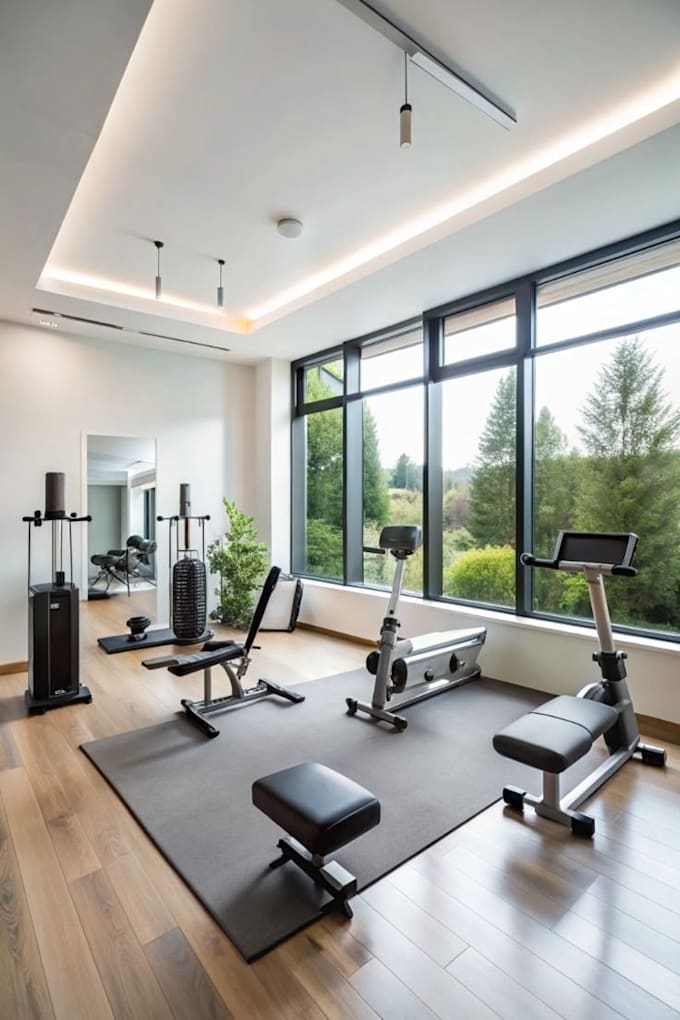 create 3d gym interior and exterior design, house rendering, fitness house