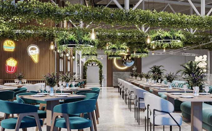 modify restaurant floor plan, 3d interior basement design, modern bar rendering