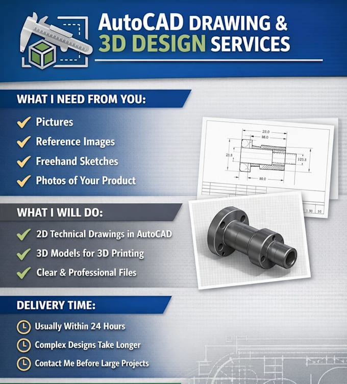 design 2d and 3d models using autocad and solidworks for you
