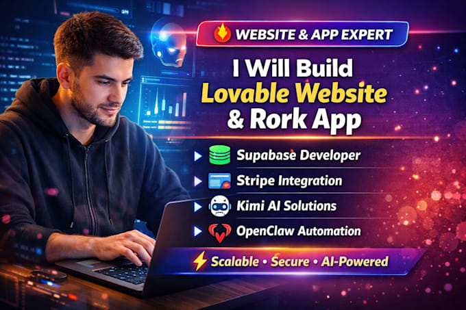 build lovable website and rork app, stripe supabase developer, kimi ai, openclaw