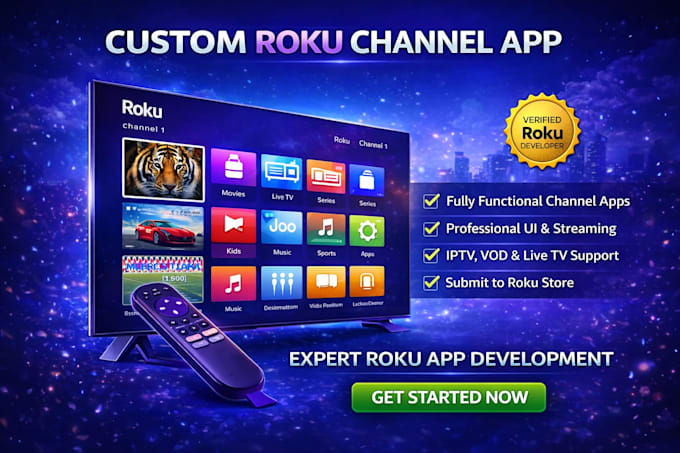 create and brand custom ott and roku TV apps, roku channel development an