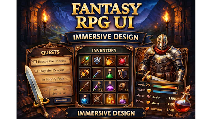 Design fantasy rpg game ui, hud, icons and immersive game interface by ...