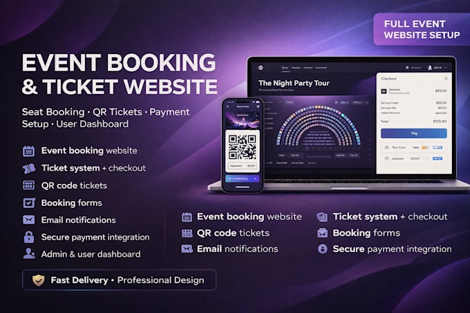build event registration website with ticket booking and qr code check in