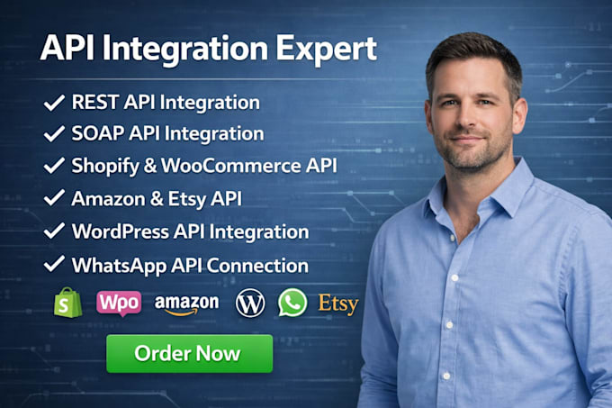 do rest and soap api for shopify, amazon, worpress, whatsapp, woocommerce, etsy