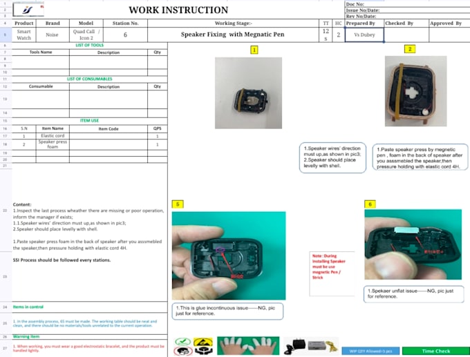 create professional sop for manufacturing or testing process