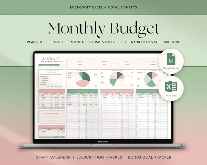 create custom excel or google spreadsheets monthly budget finance planner