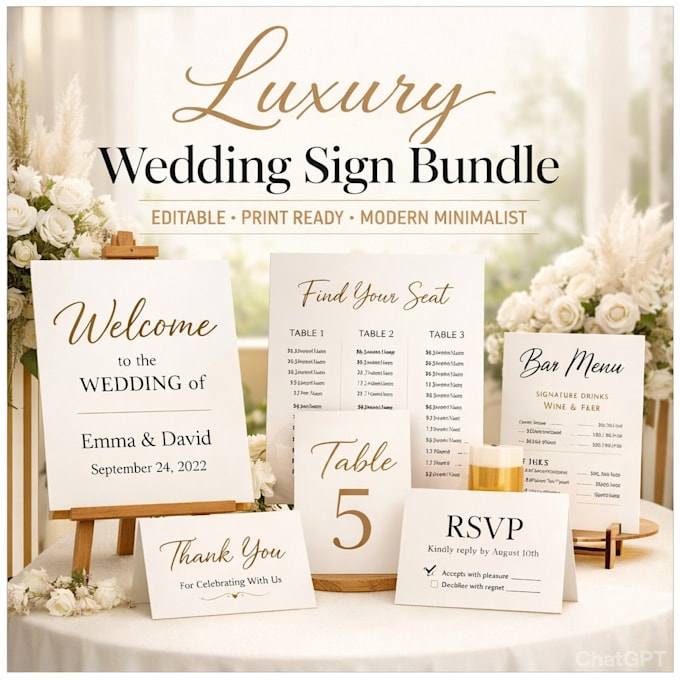 design modern elegant wedding sign bundle and printable wedding signage