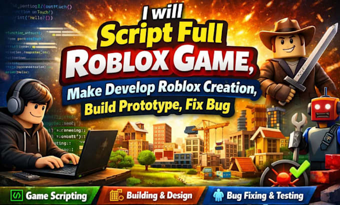 script full roblox game, make devlop roblox creation, build prototype, fix bug