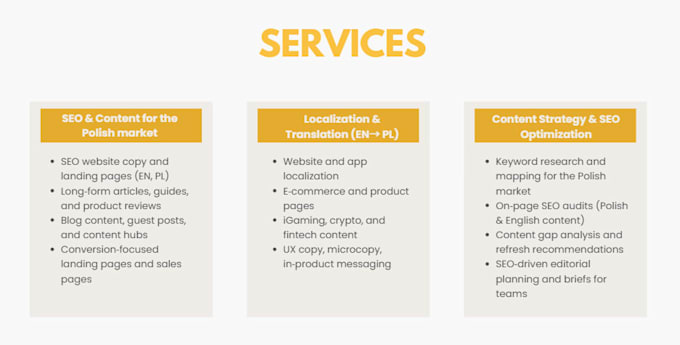 provide SEO polish copywriting and localization