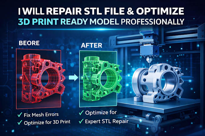 Repair stl file, fix mesh error and optimize 3d print ready model ...