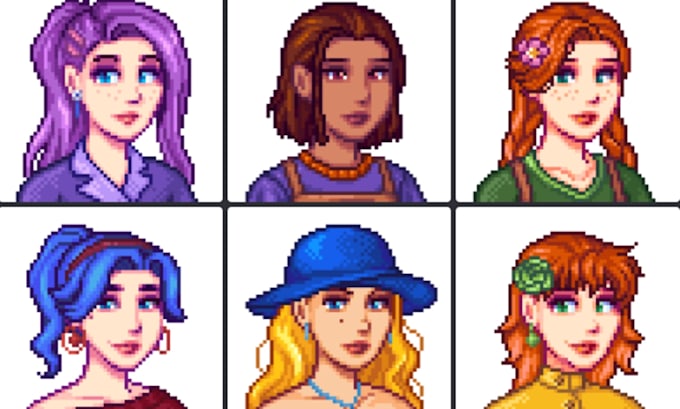 create a custom stardew valley style portrait, scene or pixel sprite sheet