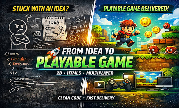 do construct 3 game or 2d game, html5, multiplayer game, solo game project