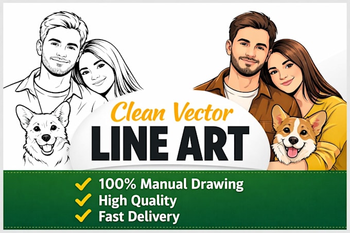 Draw clean black and white line art portrait from photo by Mehdii_z ...
