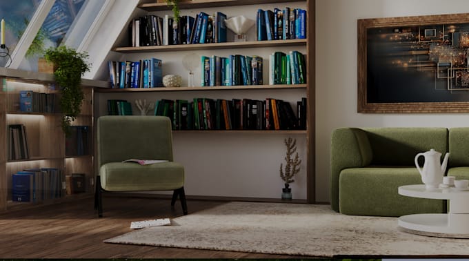 create atmospheric 3d interior visualization