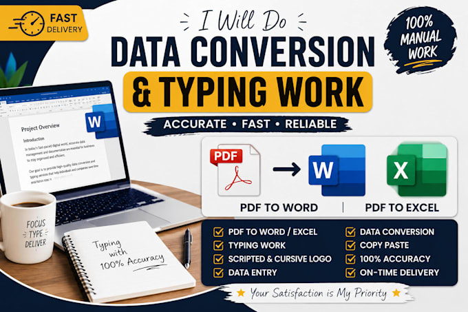 professionally convert PDF to word or excel, do typing work and data entry