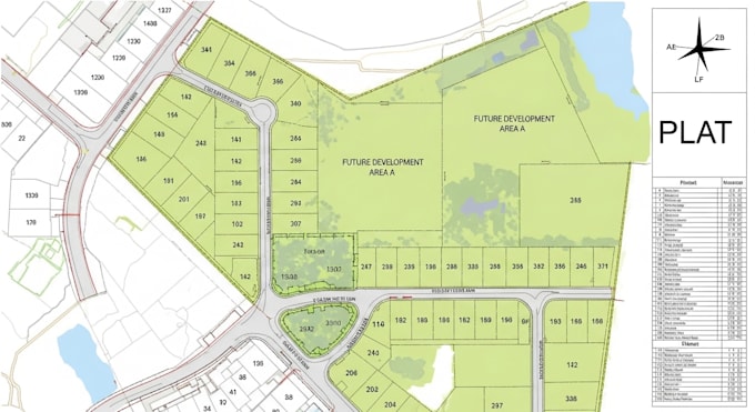 render landscape design, site plan, town plan, and plat map