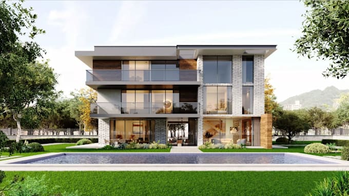 rebuilding exterior model, cgi rendering, interior living space house layout