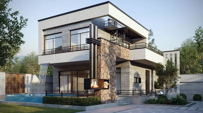 3d residencies architect render, house landscape model, exterior design 3d model