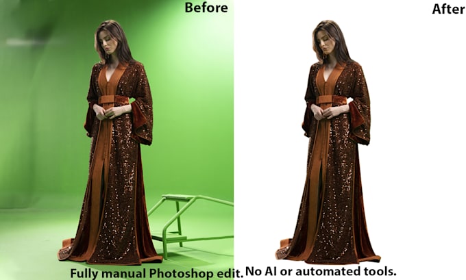 professionally remove green screen background in photoshop, hair masking, model