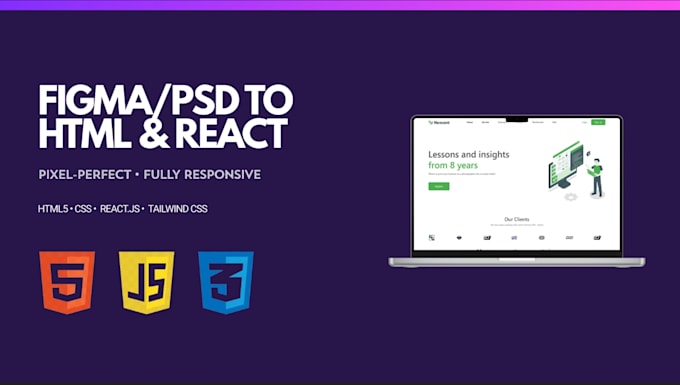 convert figma or PSD to HTML CSS react frontend website