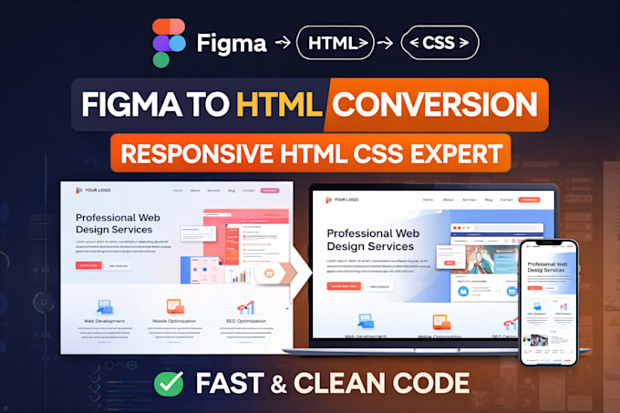 convert figma, PSD or design to responsive HTML CSS