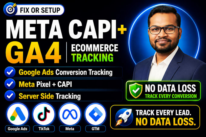 fix and set ga4, meta pixel, conversion API tracking for ecommerce, real estate