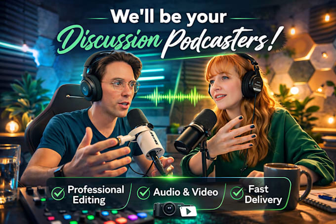 create a 2 person podcast style ugc video for your brand